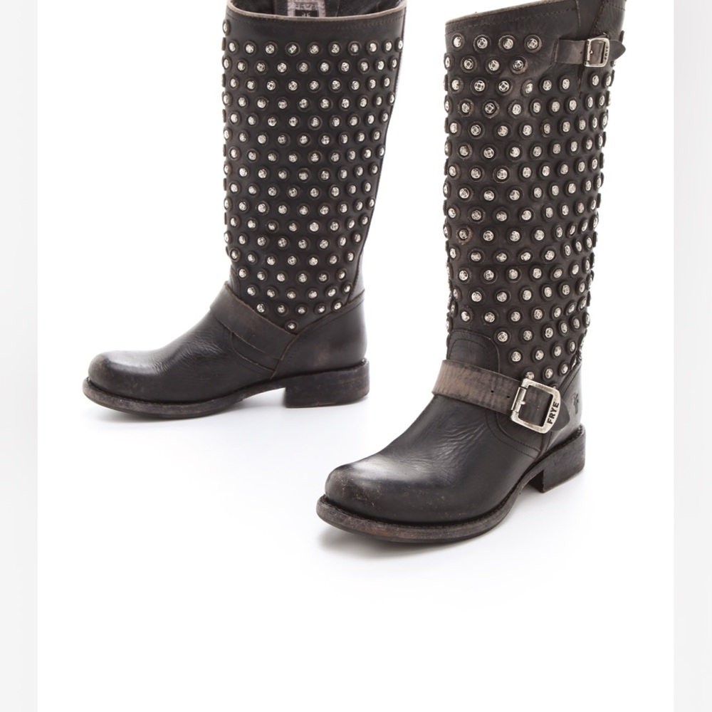 Frye Black Studded Moto Boots